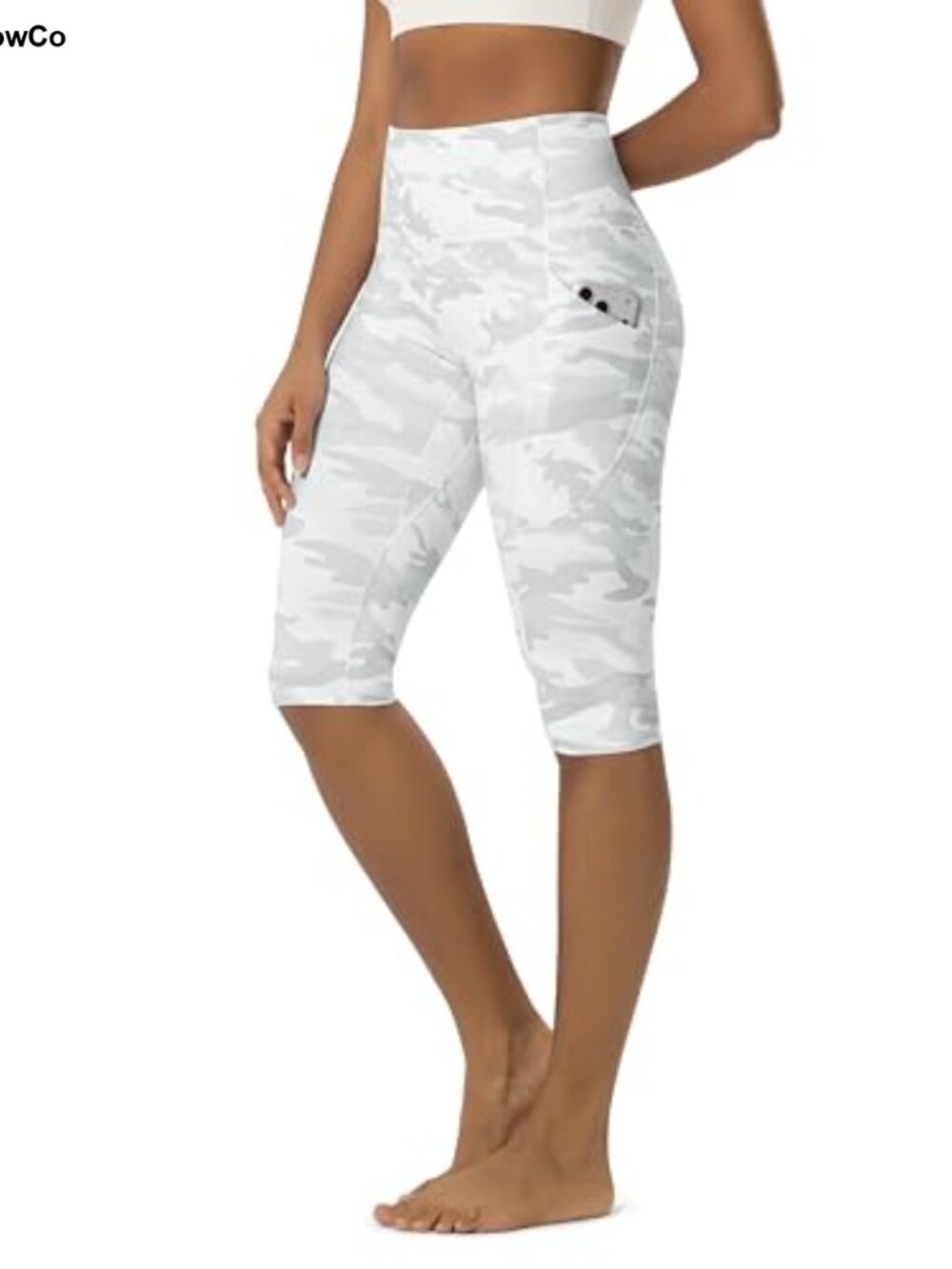 High Waisted Yoga Capris with Pockets, Tummy Control, 4-Way Stretch, Knee Length